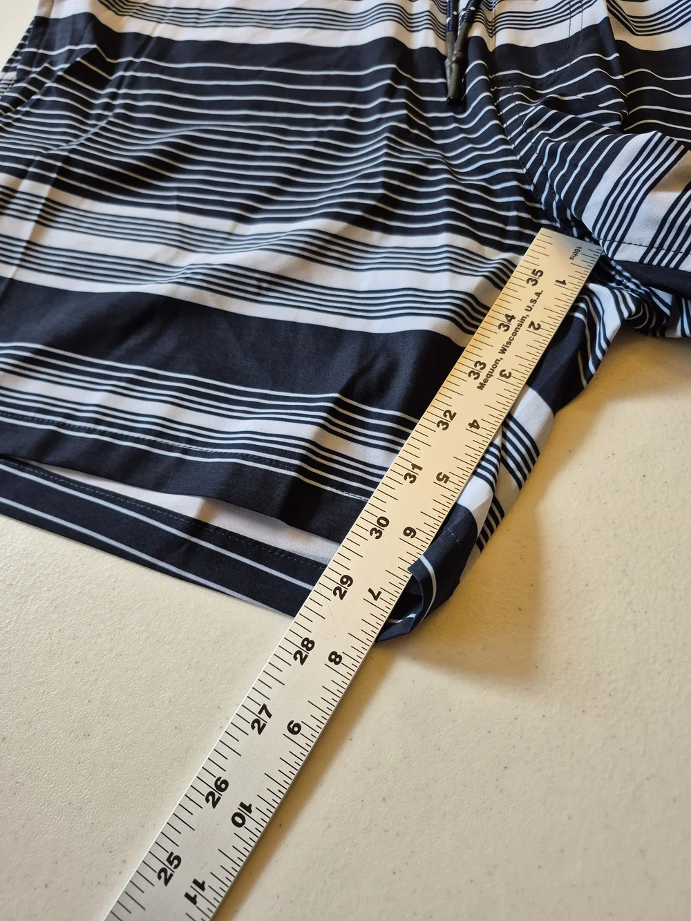 Surfside Supply Navy and White Striped Swim Trunks